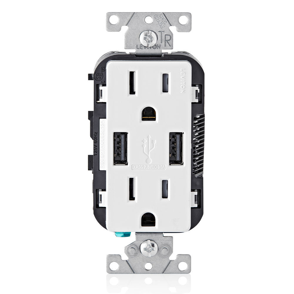 Leviton T5632 Decora USB charger duplex receptacle (representative photo)