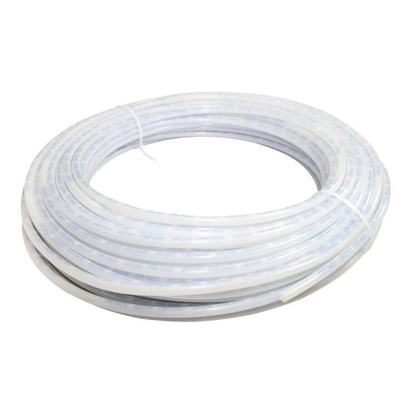 Uponor F4360500 AquaPEX white PEX tubing with blue print, coil
